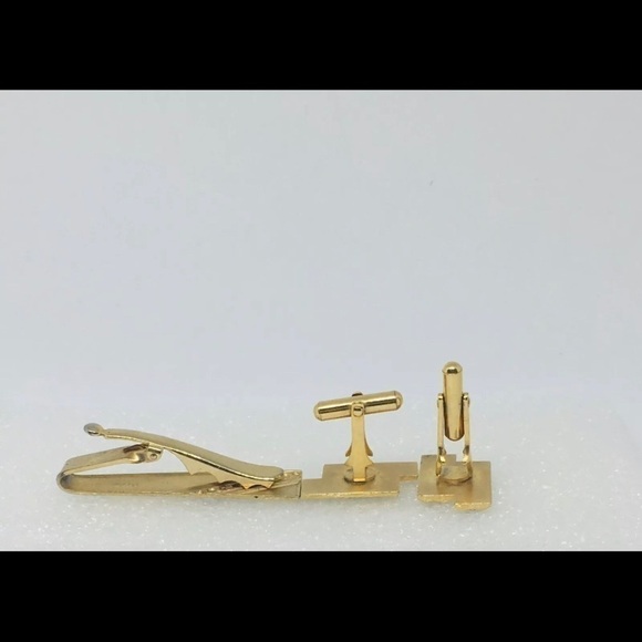 forstar cufflink and tie clip set Vintage MCM gold tone goldtone geometric - Picture 6 of 10